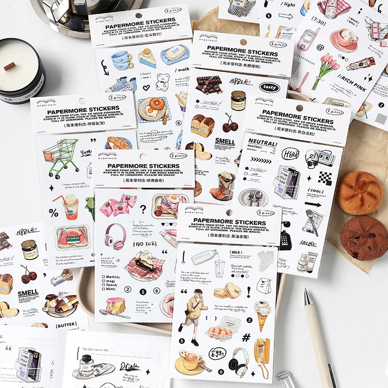 Junk Food Snacks - สติกเกอร์ลายขนมสวยงามสำหรับตกแต่งสมุดจดบันทึก ขนมปัง กาแฟ เมือง วันหยุด ของตกแต่งสมุดภาพ