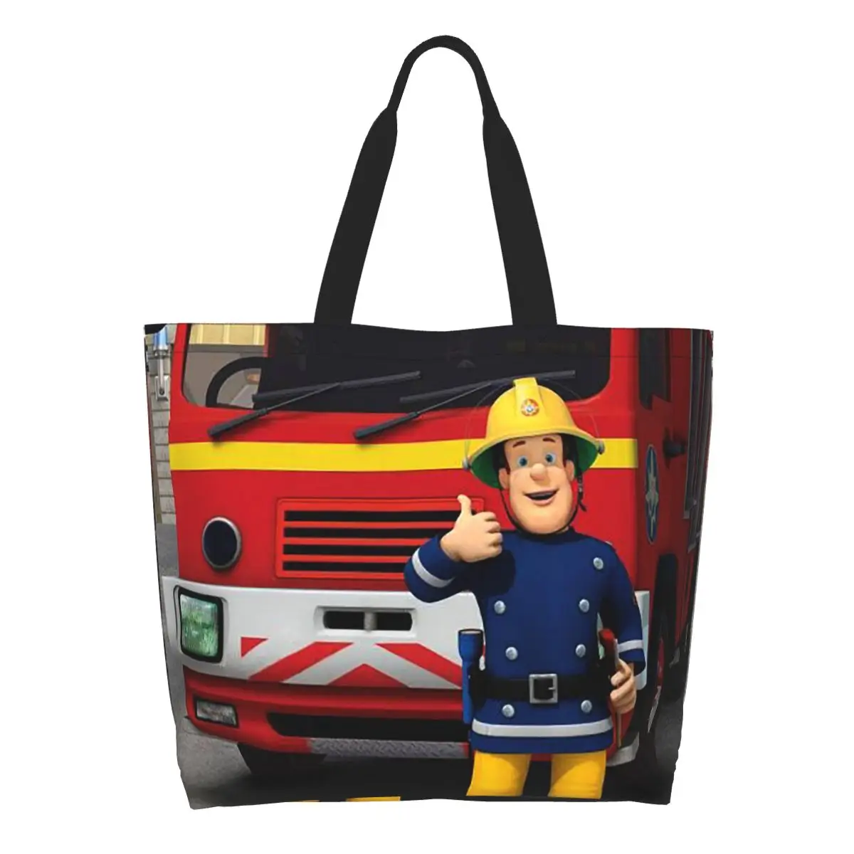 Cartoon Firefighter Fireman Sam Shopping Tote Bag Canvas Large Capacity Shoulder Bags Shopper Grocery Handbag for Women