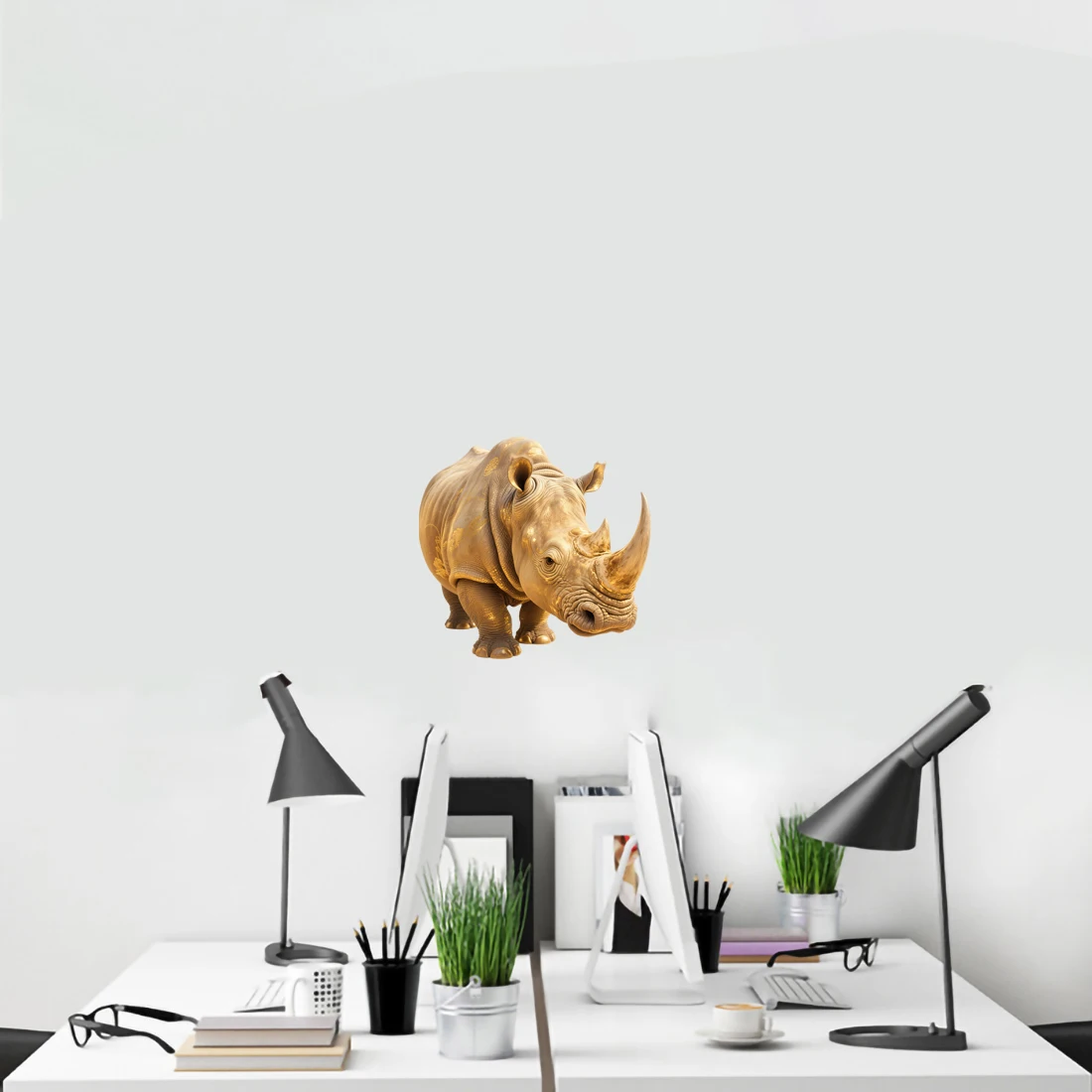 Three Ratels CAB32 Golden Rhinoceros Animal Wall Stickers for Home Decoration Personalized car decals