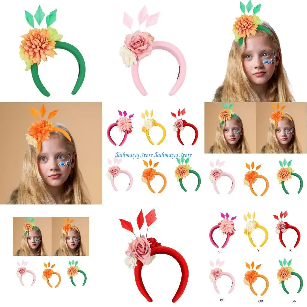 

573B Candy Color Band Headwear Headdress Head Hoop Festival Feathers Hairbands Womens