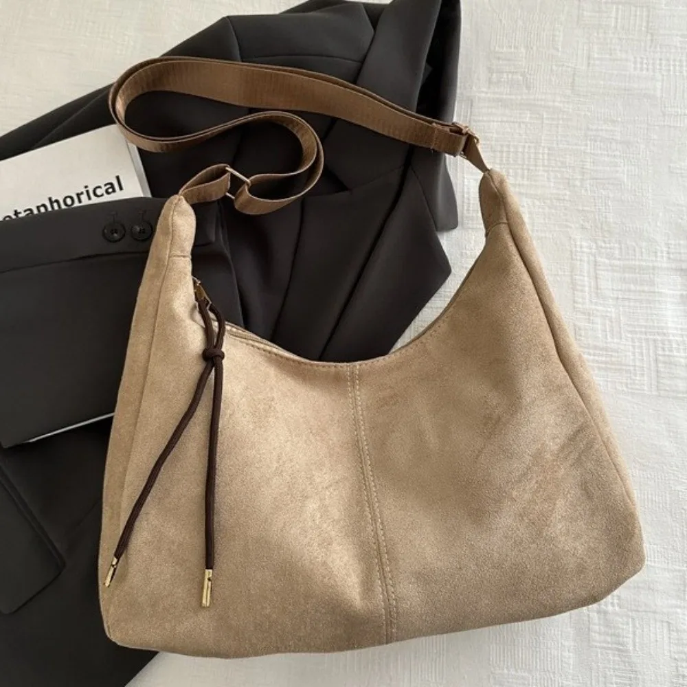 Stylish Suede Shoulder Bag Adjustable Strap Large Capacity Crossbody Bag Casual Vintage Handbag for Women