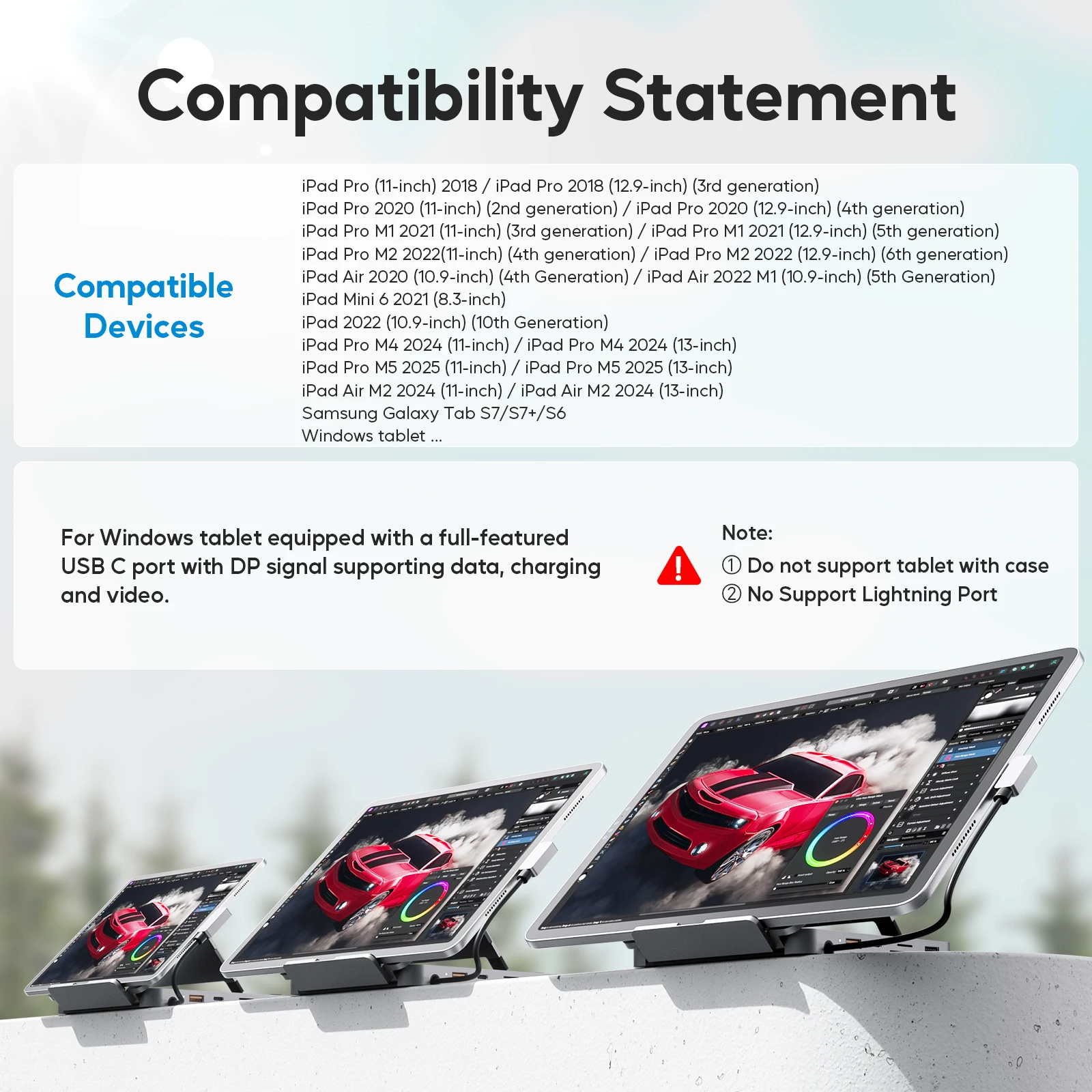 PULWTOP iPad USB C ハブ、4K HDMI 付き iPad ドック、PD 100W、M.2 NVMe SSD をサポート、iPad、MacBook、Windows 用の折りたたみ式スタンドベース