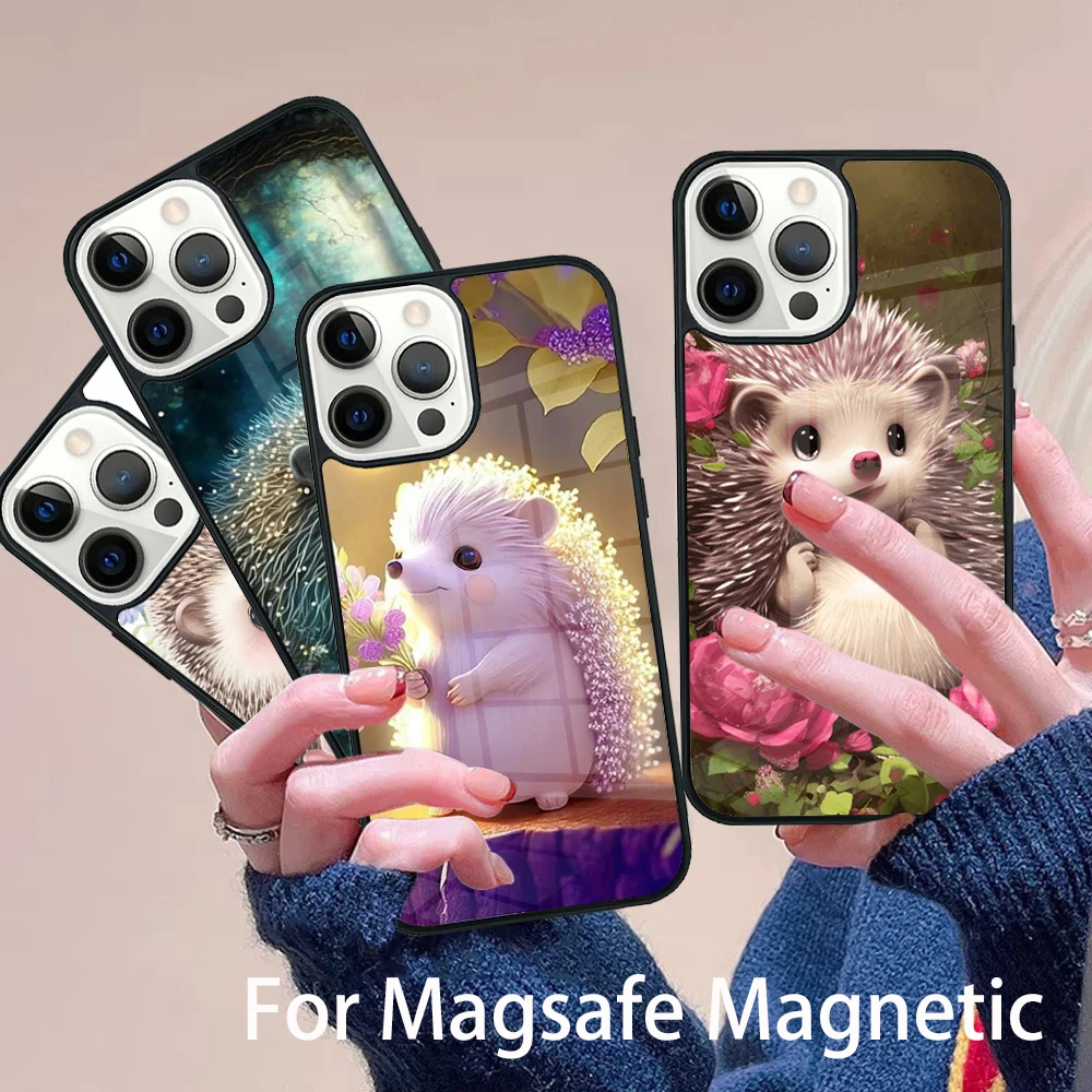 

Animal Hedgehog Phone Case Magesafe Magnetic Wireless Charge Cover For IPhone 16 11 12 13 14 15 Pro Max Plus Mini