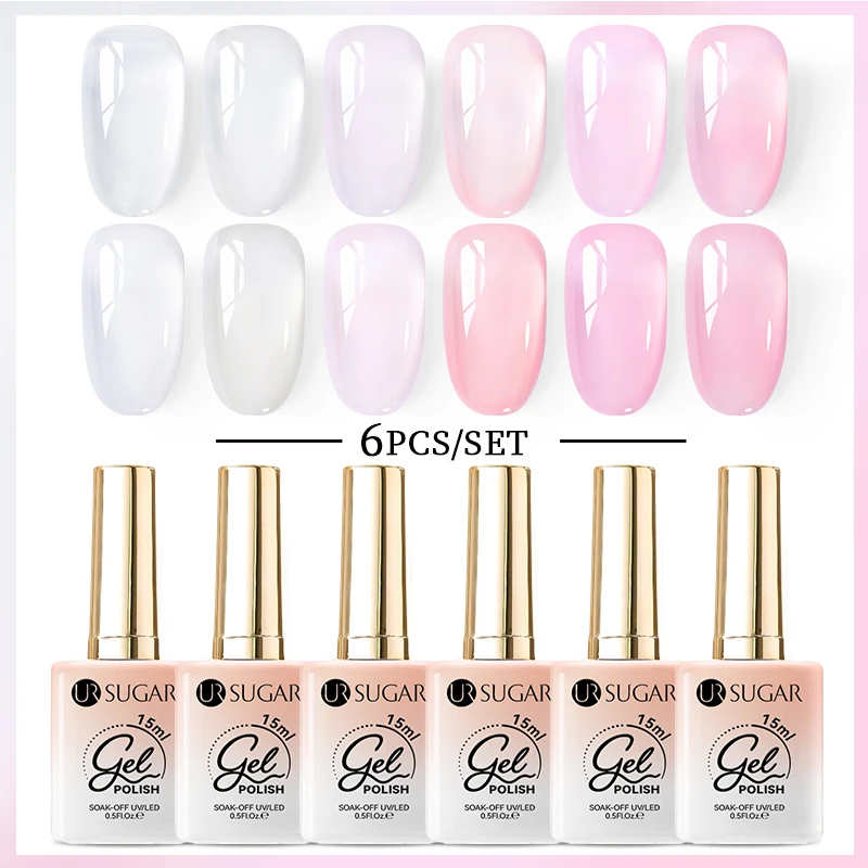

UR SUGAR 15ml Kit/Set Jelly Nude Pink Gel Nail Polish White Translucent Soak Off Gel Vernis Semi Permanent Need UV Nail Art