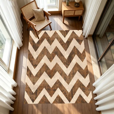Brown Chevron Zig‑Zag Carpet Flooring Vintage Distressed Area Rug for Farmhouse Household Floor Decoration