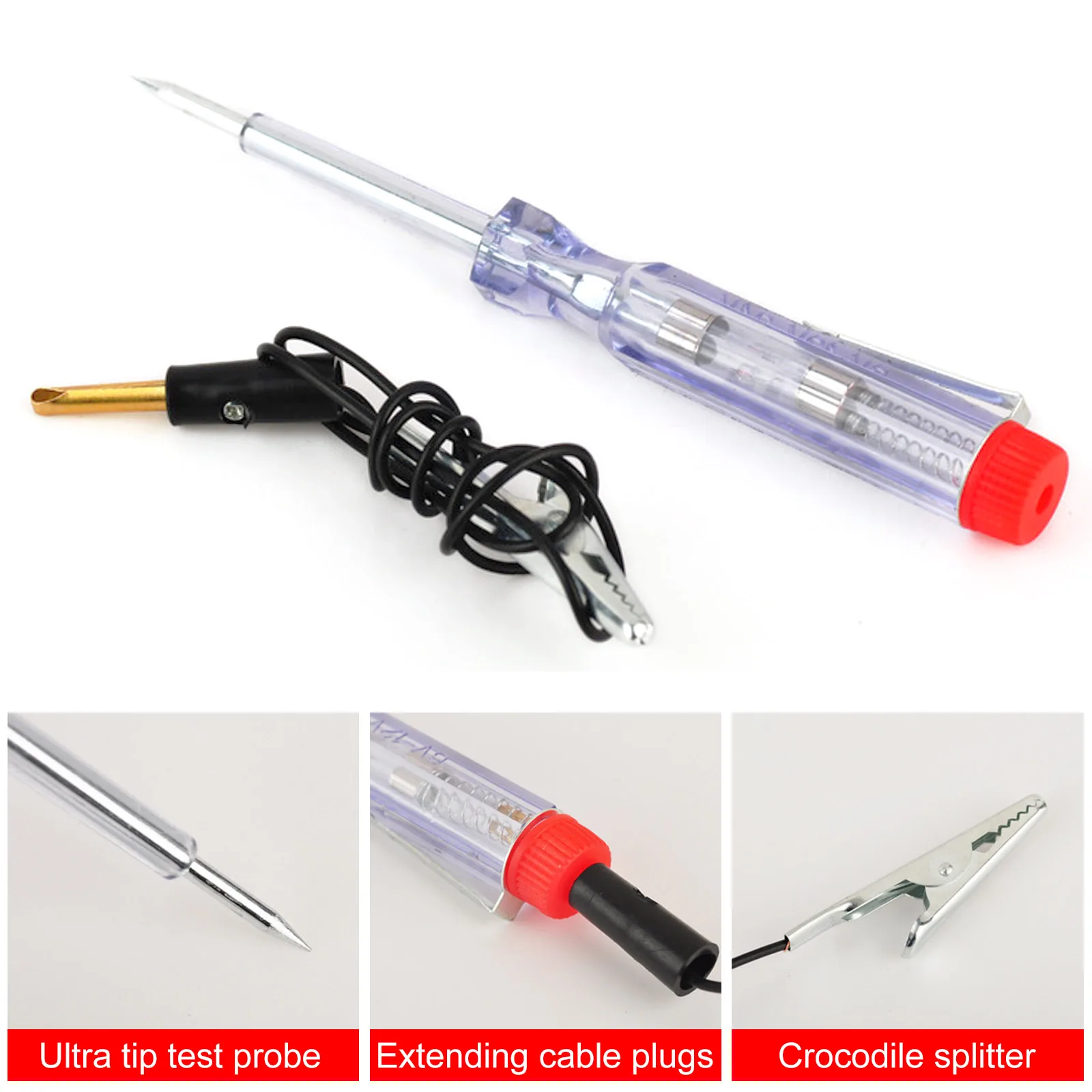 DC 6V-24V Car Tester Fuses and Light Socket Tester Transparent Circuit Test Pen for Car Motorcycle and Small Engines