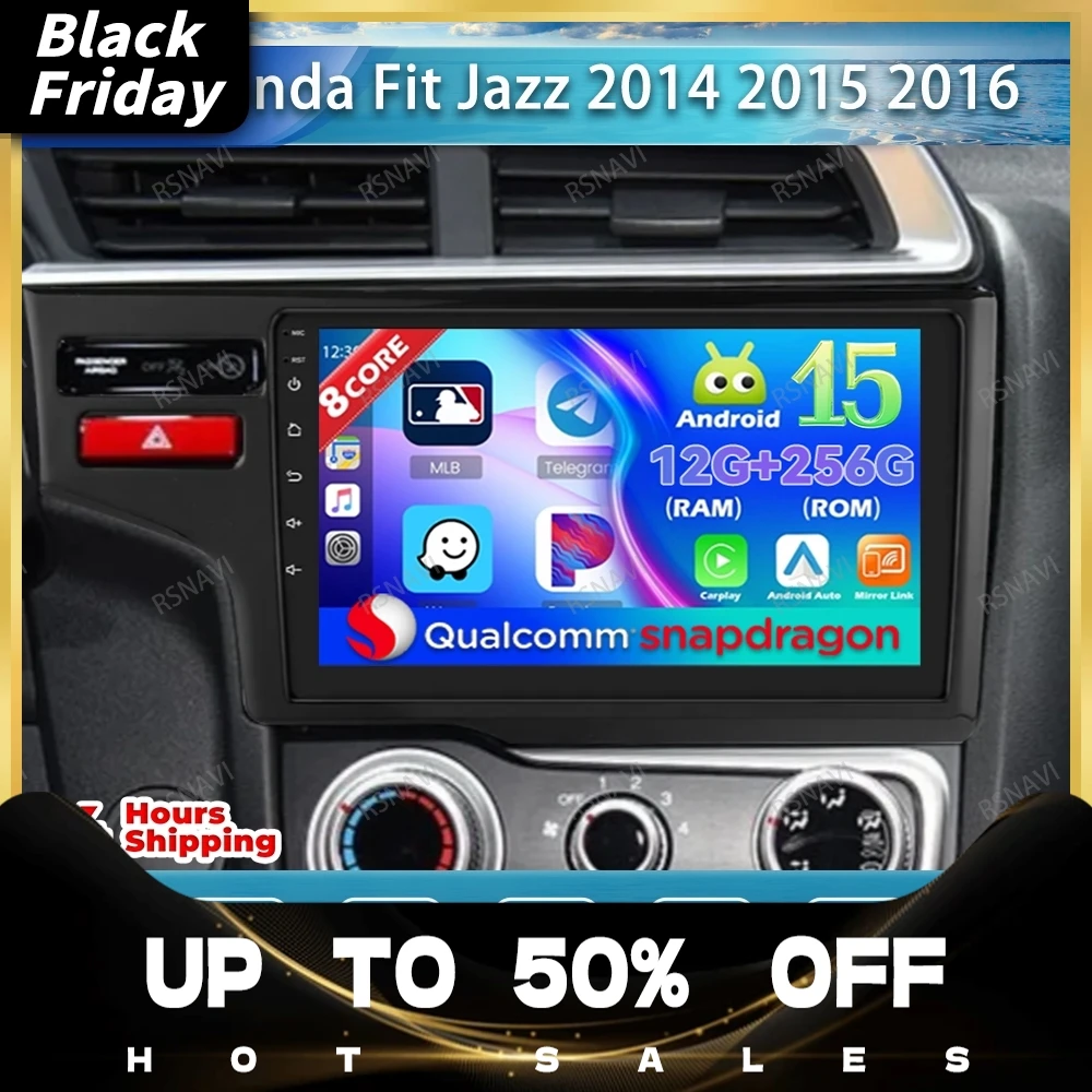 Android 15 Car Radio For HONDA FIT JAZZ 2014 2015 Stereo Multimedia Viedo Player DSP Autoradio GPS Wireless Carplay Auto QLED BT