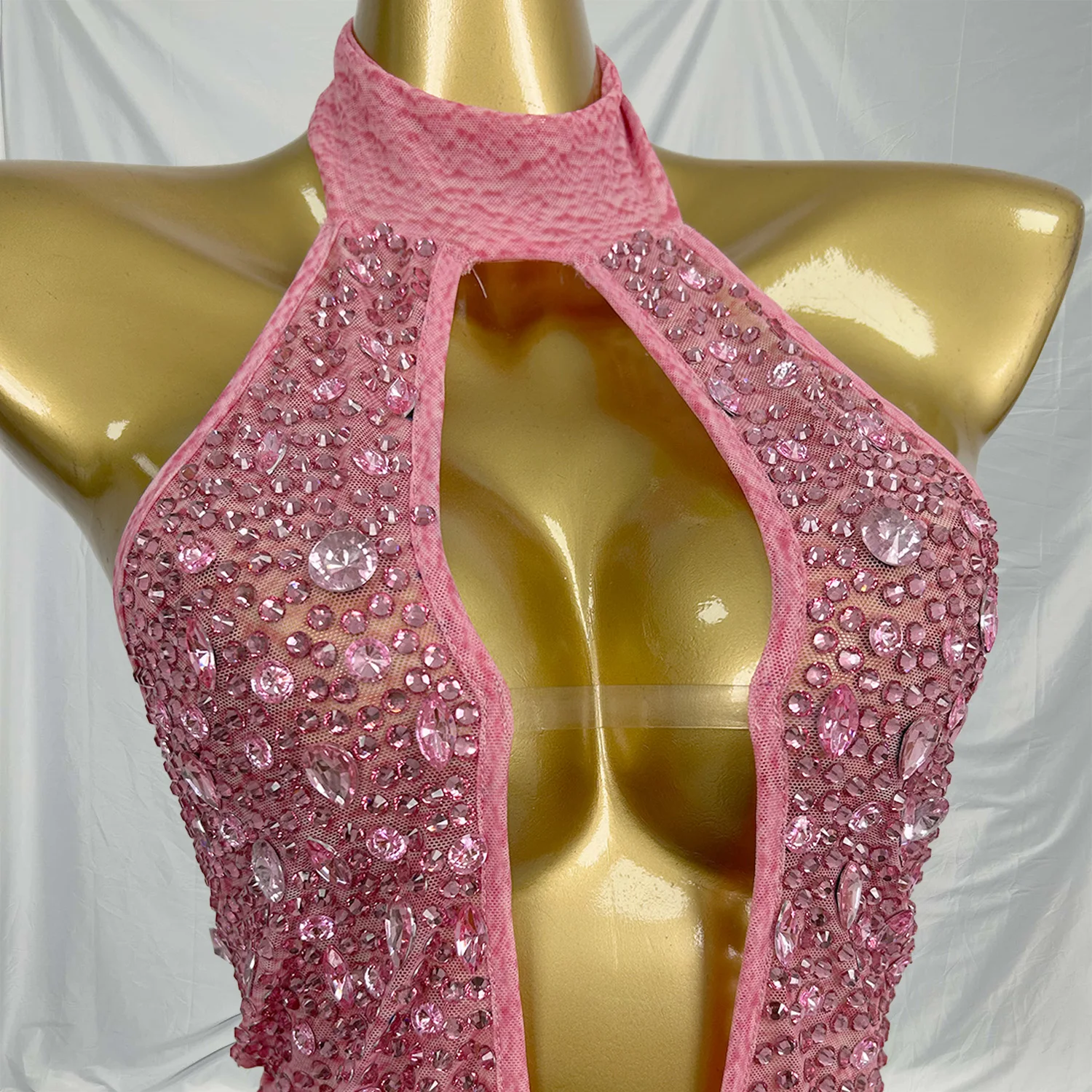 Shengxia Glamorous Cut-out Diamond Performance Playsuit Professional Pole Dance Gown Celebrity Events & Singer Parties Vestito