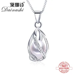 100% Natural Freshwater Pearl Cage Pendant For Women Silver 925 Jewelry White Pearl Necklace With 45 Chian