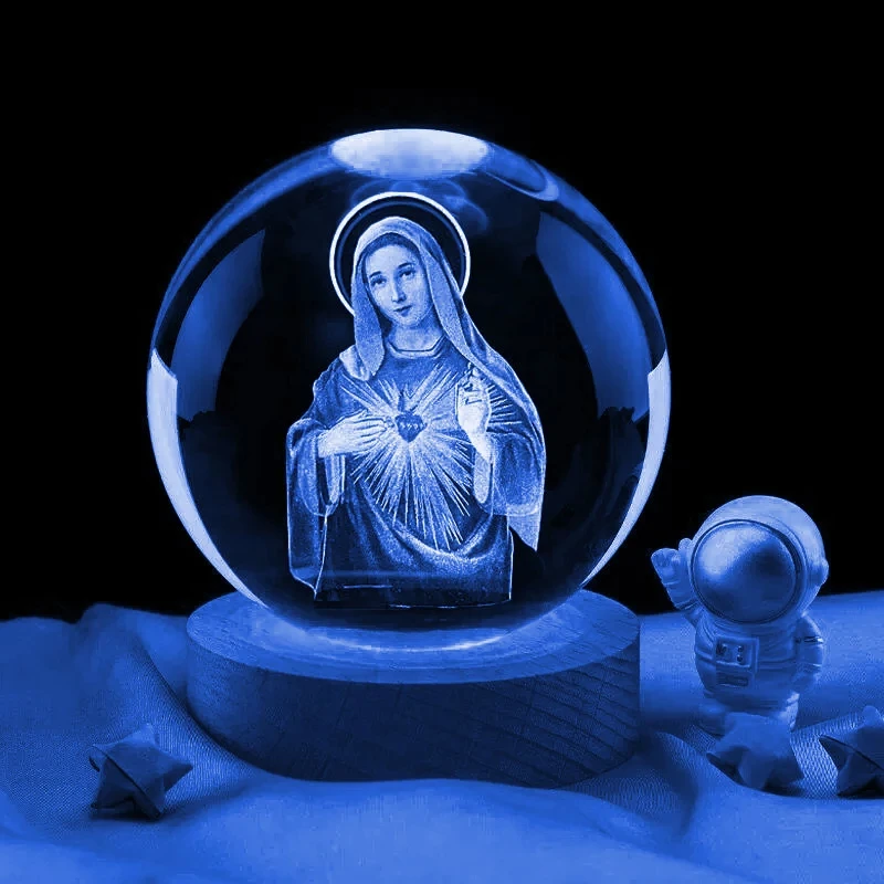 3d Maagdelijke Mary Laser Graveren Kristallen Bol Kleurrijke Nachtlampje, Religieuze Geschenken Voor Verjaardagen Van Vrouwen, Maria Kerst Decoratio