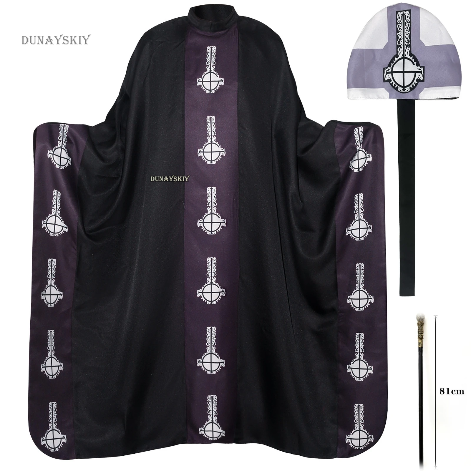 Costume de cosplay émérite médiéval, cape de papa, Everak noire du moyen âge avec chapeau, ensemble complet pour adulte, fête d'Halloween trempée