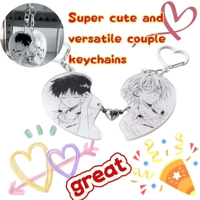 Figura de Anime Shinji y Kaworu, Juego de Llaveros Magnéticos a Juego, Colgantes Acrílicos para Bolsos de Pareja