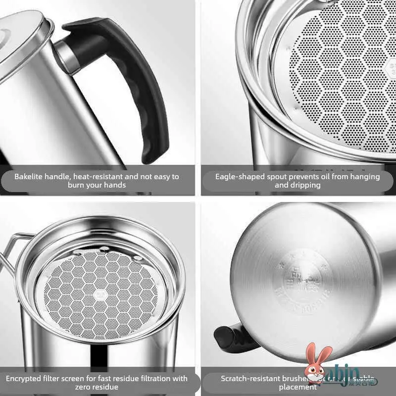 

Kitchen Oil Basin with Lid 304 Stainl Steel Oil Cup Storage Jar Pouring Bottle Filter Oil Dregs Separation for Home Use