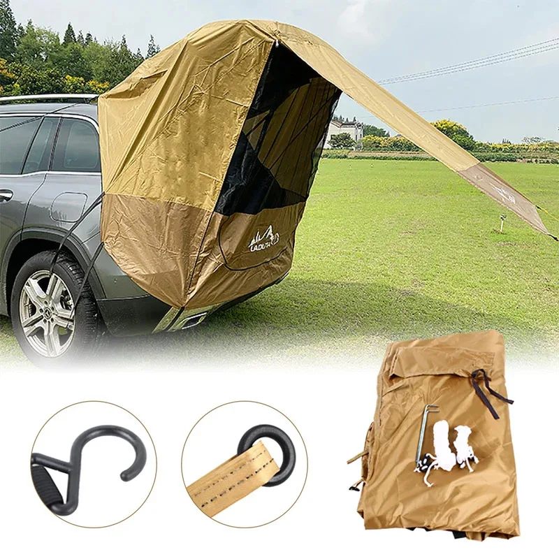 

Car Taiate Shade Awning Tent Car Rear Tent Brown Outdoor SUV Rain Shelter with Mosquito Net for Camping, Travel, Beach