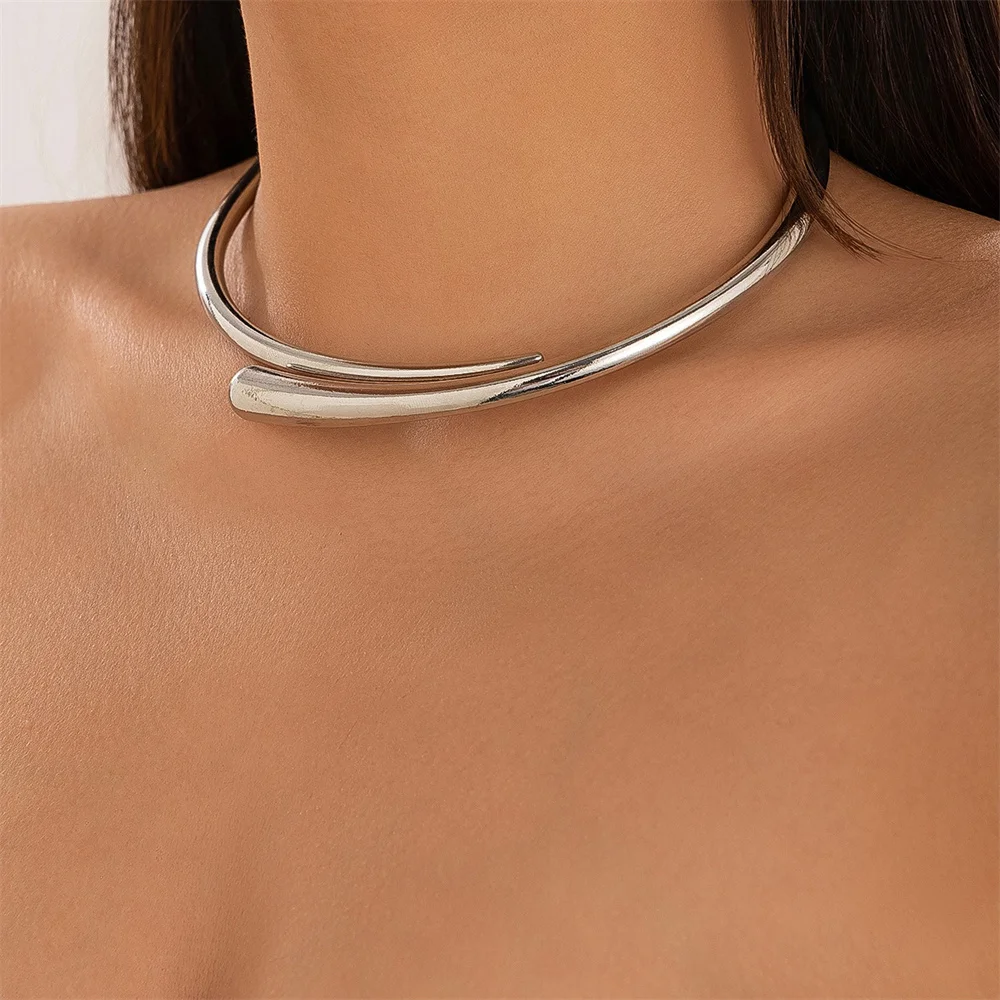 Irregular Water Drop Open Torques Choker Necklace for Women Fashion Geometric Metal Collar Necklace Goth Grunge Jewelry 2024 Gif