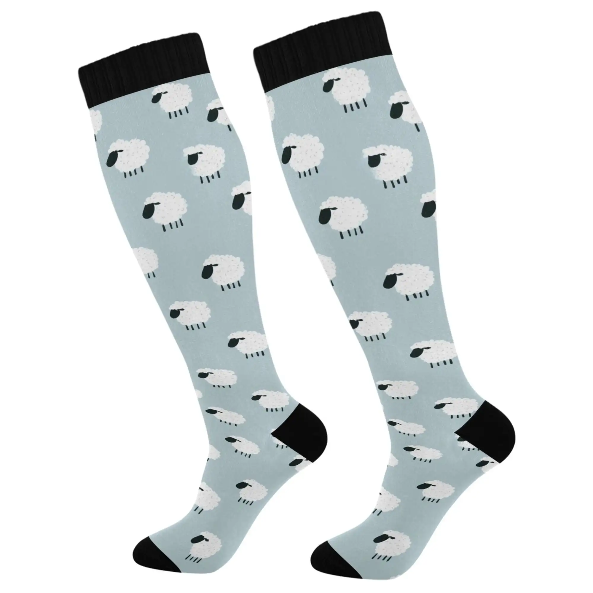 Womens Knee High Socks Casual Long Thick Travel Daily Wear, 1 Pair, Cartoon Sheep Pattern