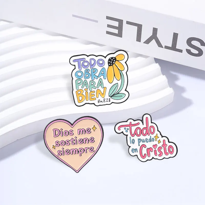 Christlicher Glaube Emaille-Pins Bibelvers „Alles kann ich in Christus tun“ Inspirierende Spanische Zitate Broschen Anstecknadel Schmuck Geschenke – Detail 6