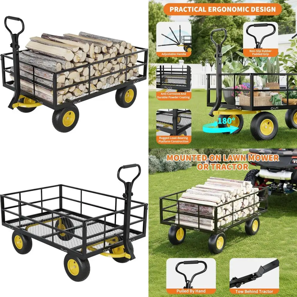Heavy-Duty 3-in-1 Steel Garden Cart with 1200 lbs Capacity, All-Terrain Tires, and Removable Mesh Side Panels for Versatile Outd
