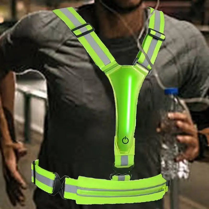 LED Reflective Vest Adjustable Straps Cycling Safety Vest Safety High Visibility Rechargeable Night Running Riding Clothing