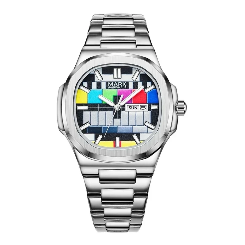

Mark Fairwhale 5210 Top Watch Men Luminous Unique Design Steel Quartz Watches Retro TV Signal Dial Special Relogio Masculino