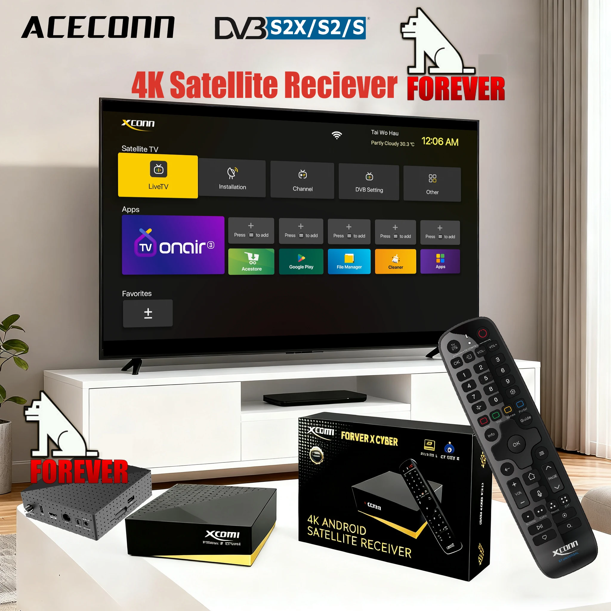 4K*Satellite Service Forever* Support FOREVER Function X-CYBER 4GB 32GB IPTV Box with TVONAIR3 XCONN