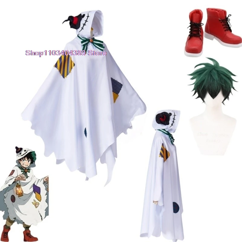 

Anime My Hero Academia Midoriya Boku no Izuku Cosplay Costume Halloween Ghost Hooded Cloak Shoes Wig Set