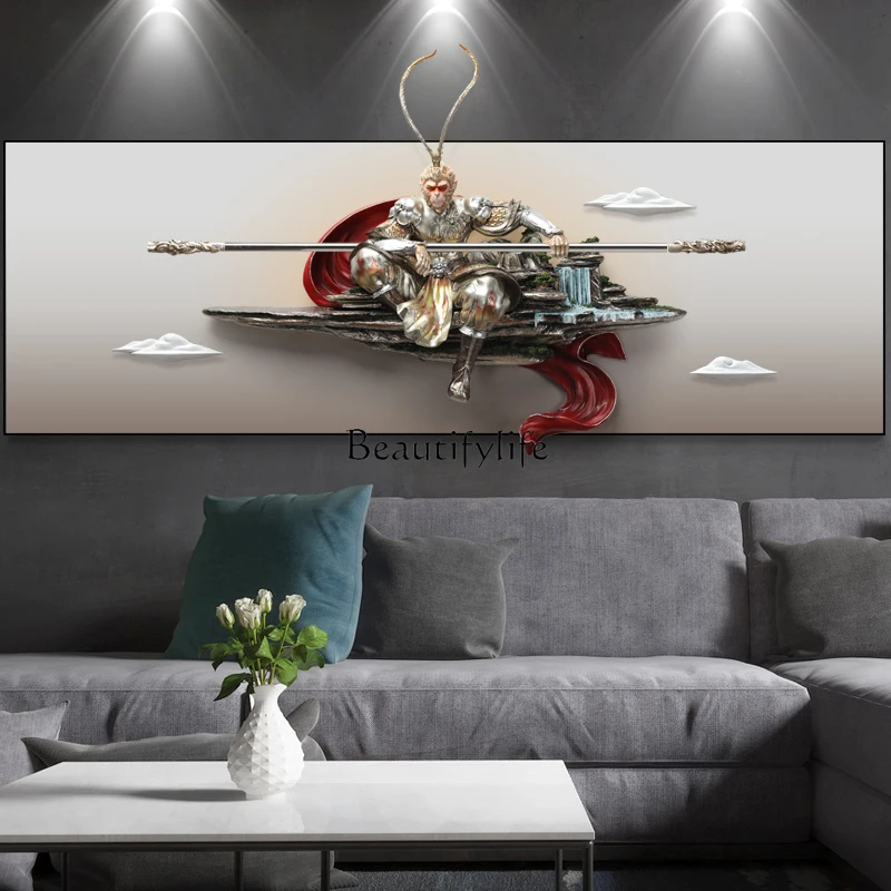 Living room sofa background wall decorative painting Qitian Great Saint Sun Wukong three-dimensional relief painting