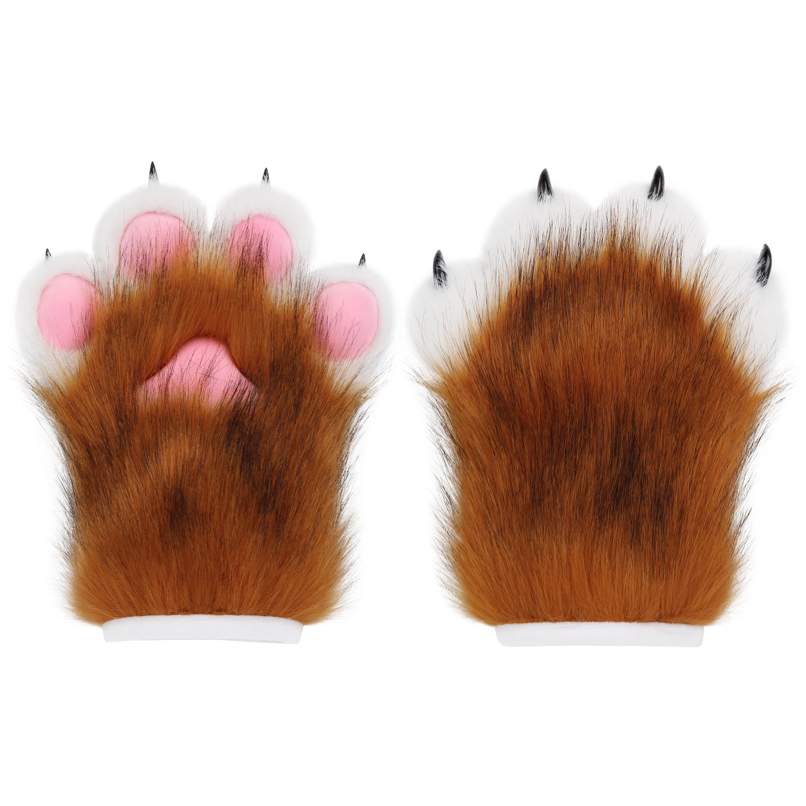 Faux Fur Fox Paw Mittens - Animal Gloves for Fursuit Cosplay, Halloween Christmas Costume Props