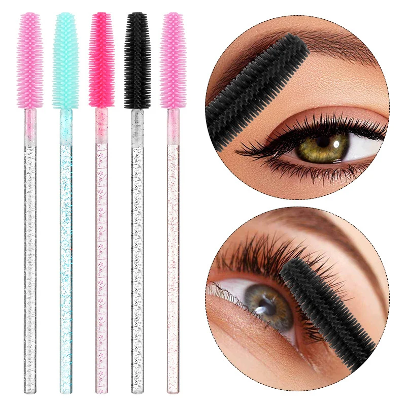 50Pcs Disposable Crystal Eyelash Brushes Soft Silicone Mascara Wands For Eye Lash Extension Eyebrow And Beauty Makeup Tools