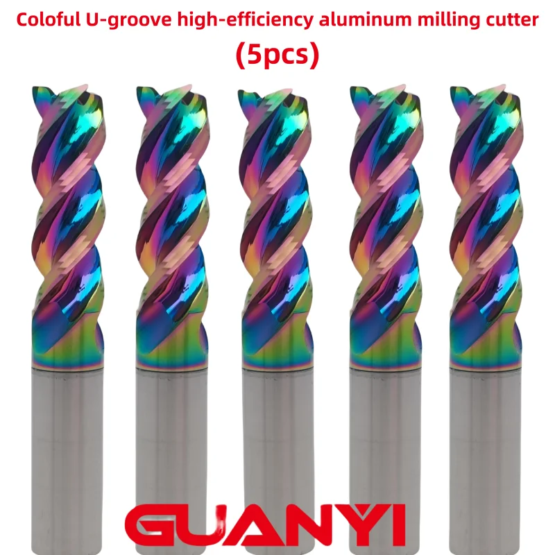 

GUANYI 5pcs Carbide CNC three flutes carbide Colorful U-Groove Milling Cutter End mill coated Tungsten Steel U-shape