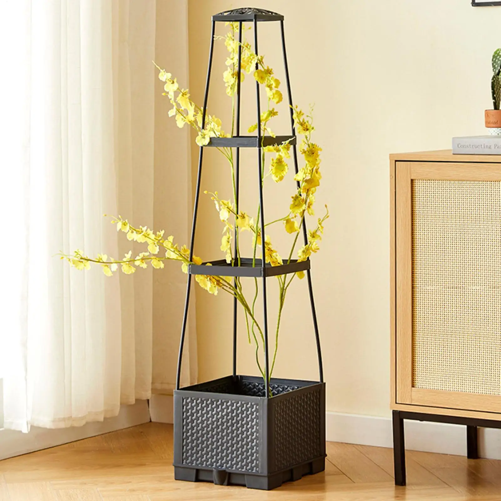

Planter With Trellis Outdoor 114cm Self-Watering Heavy Duty Outdoor Raised Garden Bed With Trellis For Indoor Apartment Balcony