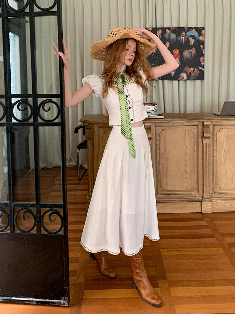 

LREEDOM 25, осенний новый комплект южной французской льняной топ с пузырьками-свеком, кружевная юбка трапециевидной формы, женский ансамбль Faion