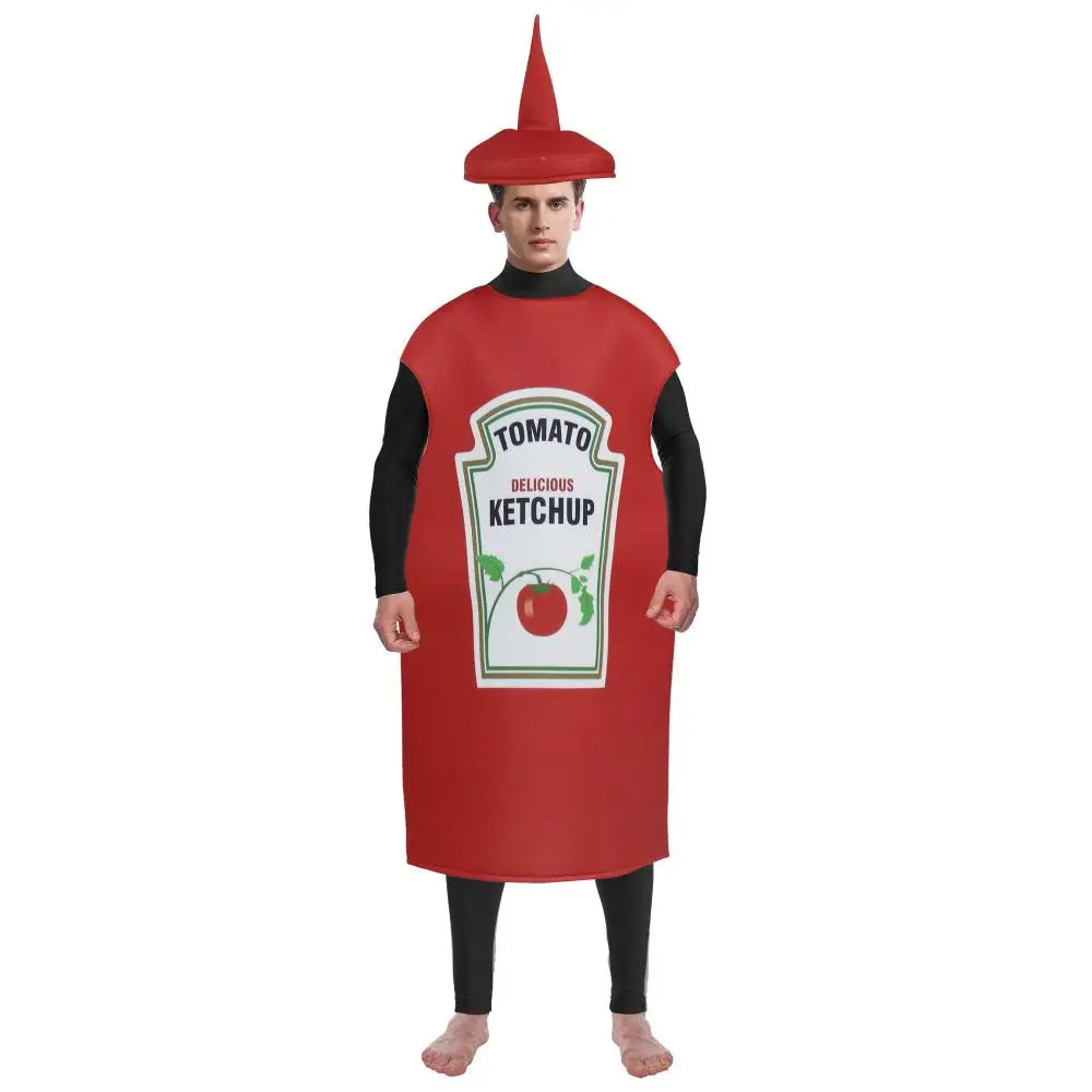 Halloween Lustige Ketchup-Salat-Sauce Cosplay-Kostüme für Erwachsene Unisex Essen-Party Bühnenshow Faschingskostüm Karneval Bar Maskottchen Verkleidung – Detail 3