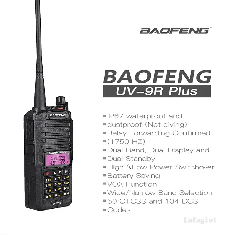 Baofeng-walkie-talkie UV-9R Plus, resistente al agua, largo alcance, 10km, alta potencia, 10W, modos duales, PTT, UV-9r plus, UHF, VHF, portátil