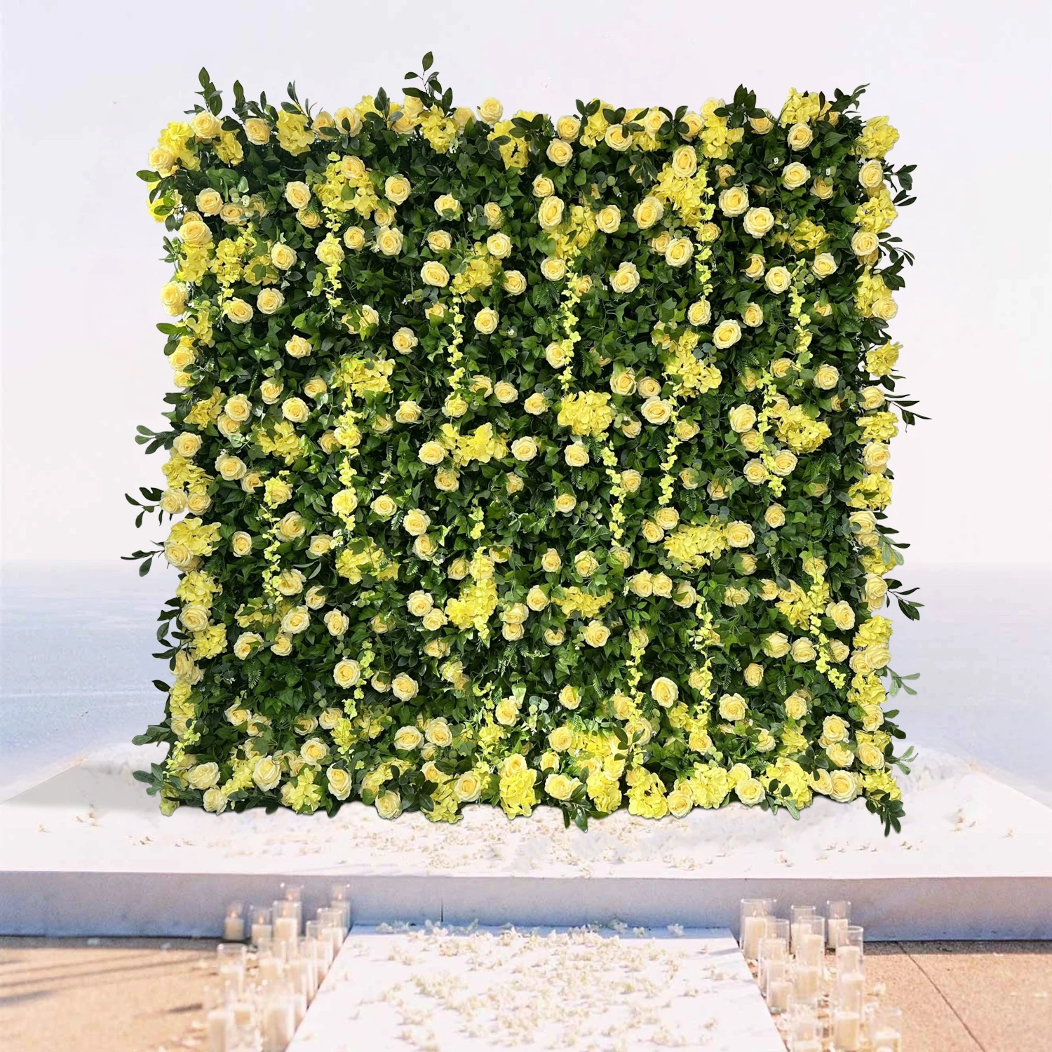 Uflower Wedding Yellow Green Rose 5D Artificial Flower Wall Flower Arch Row Ball Backdrop Event Party Props Flower Arrangement