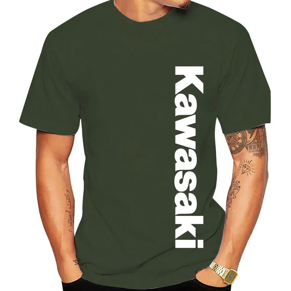 

2025 New Kawasaki Logo Motorcycle Men's T-shirt 100% Cotton T-shirt Summer Short Sleeve Sports Men's Top