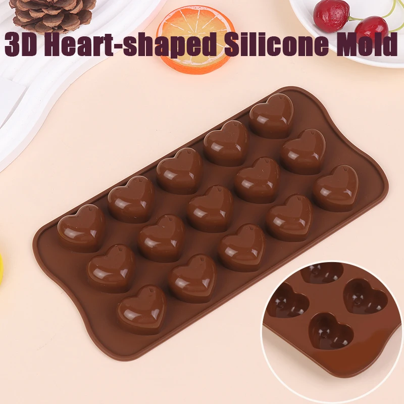 New 1Pc 15 Hole Three-dimensional Heart-shaped Silicone Mold DIY Chocolate Ice Grid Mousse Mold Soft Candy Baking Mold