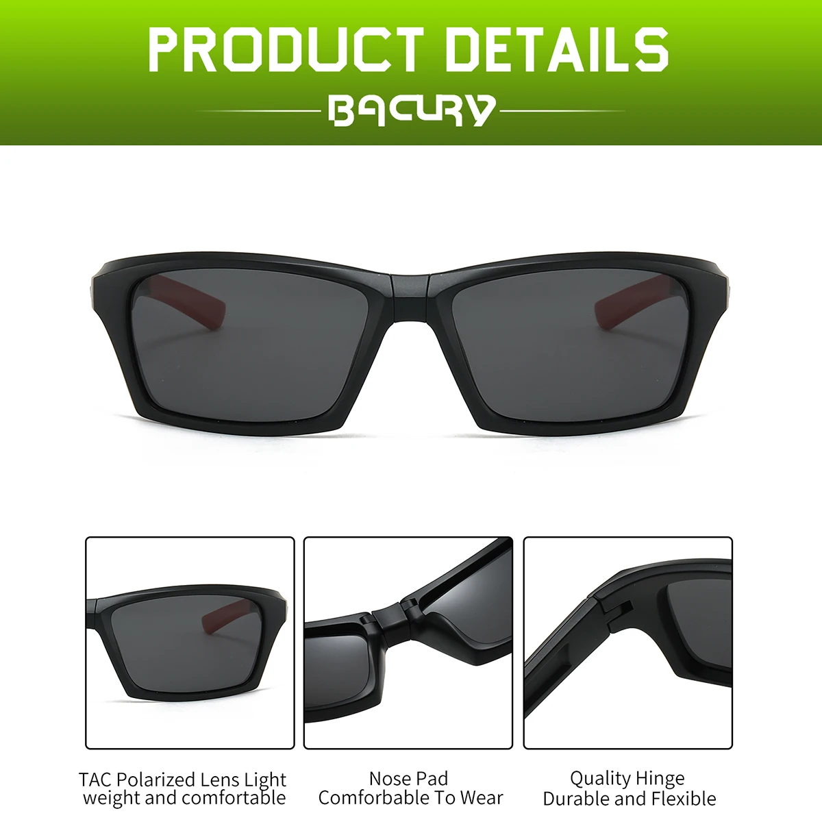 BACURY 1PCS 트렌디한 캐주얼 여성용 편광 선글라스, 편리하고 실용적인 남성용 안경 운전용 접이식 프레임 포함