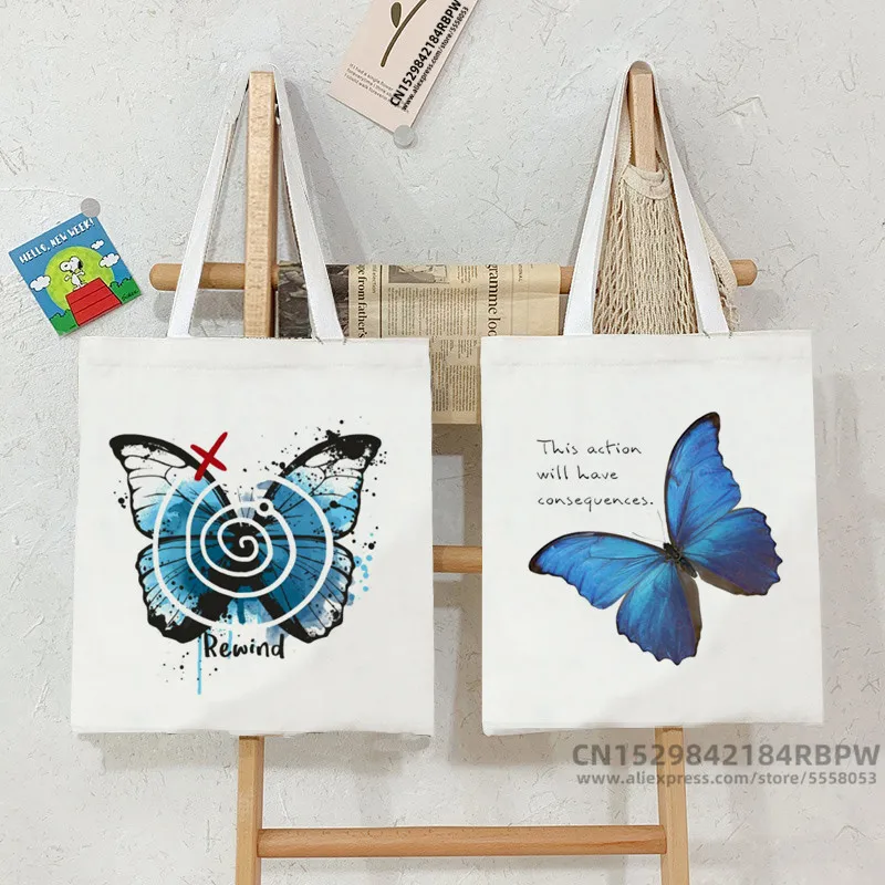 Life Is Strange Butterfly Women Canvas Tote Bag Girl Horror Cartoon Large Capacity Shopper Handbag Fashion Studer Teacher Gift