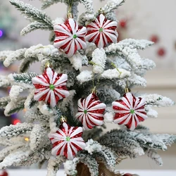 Colgante de árbol de Navidad para decoración del hogar, adorno de Estrella Roja, caramelo, copo de nieve, Bola de Navidad, Año Nuevo, 2025, 2024, 6 unids/lote por caja