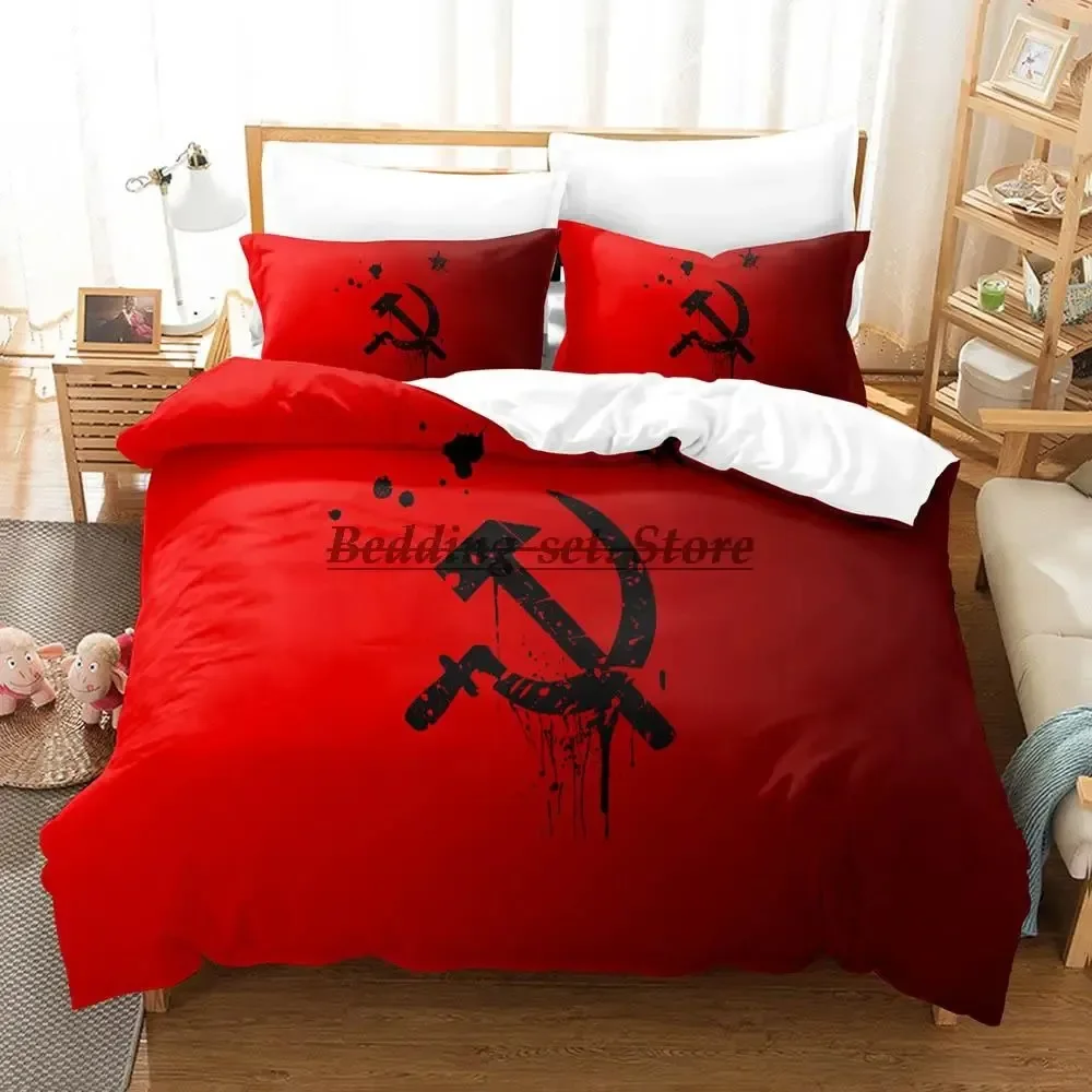 2023 Red Soviet Socialist Republic USSR Flag Bedding Set Single Twin Full Queen King Size Bed Set Aldult Kid Bedroom Sets