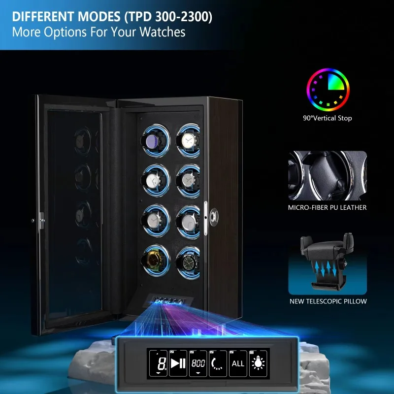 Oem Odm Wood Vertical Gyro Orbit Remote Control Fingerprint 12 Slots Automatic Safe Watch Winder Case Box