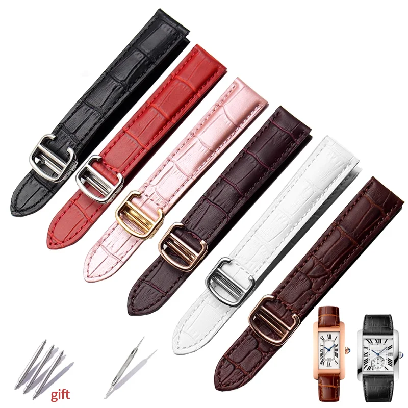 Cow Leather watch band red blue strap for Cartier Tank SOLO Key London Crocodile Pattern men women Watchband bracelet 16 18mm 20