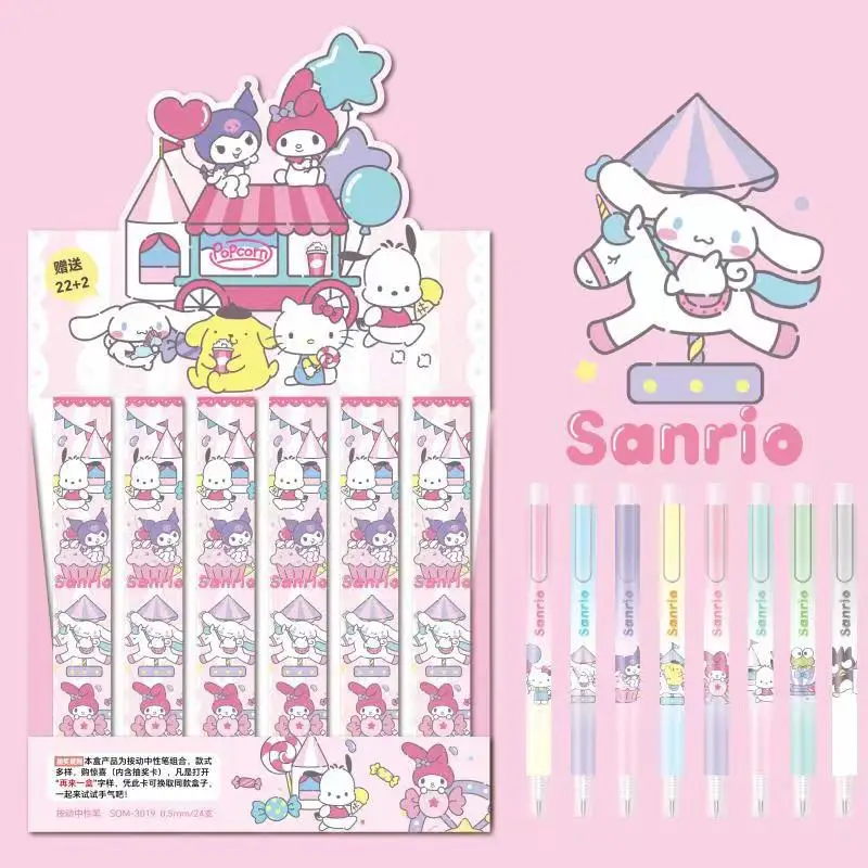 24pcs/lot Sanrio Keroppi Kitty Press Gel Pen Creative Pochacco 0.5mm Black Ink Signature Pens Gift Office School Supplies