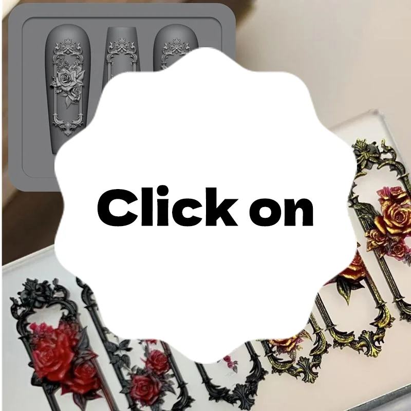 1 Uds. Moldes Retro 3D para uñas, marco de ventana, marco de flor rosa, molde para uñas, plantilla de silicona tallada 3D, herramientas de decoración para manicura DIY