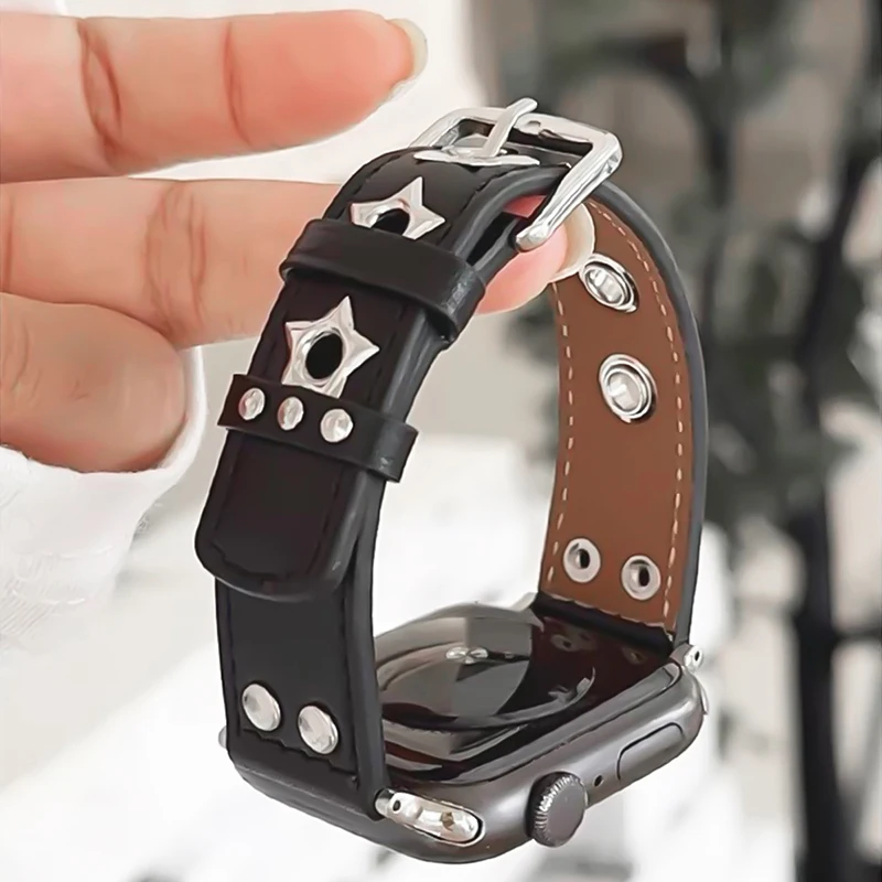 

Кожаный ремешок Star Leather Loop для Apple Watch Ultra 2025, 38 мм, 40 мм, 41 мм, 42 мм, 44 мм, 45 мм, 46 мм, 49 мм, ремешок для iWatch 11, 10, 9, 8, 7, 6, 5, 4, SE