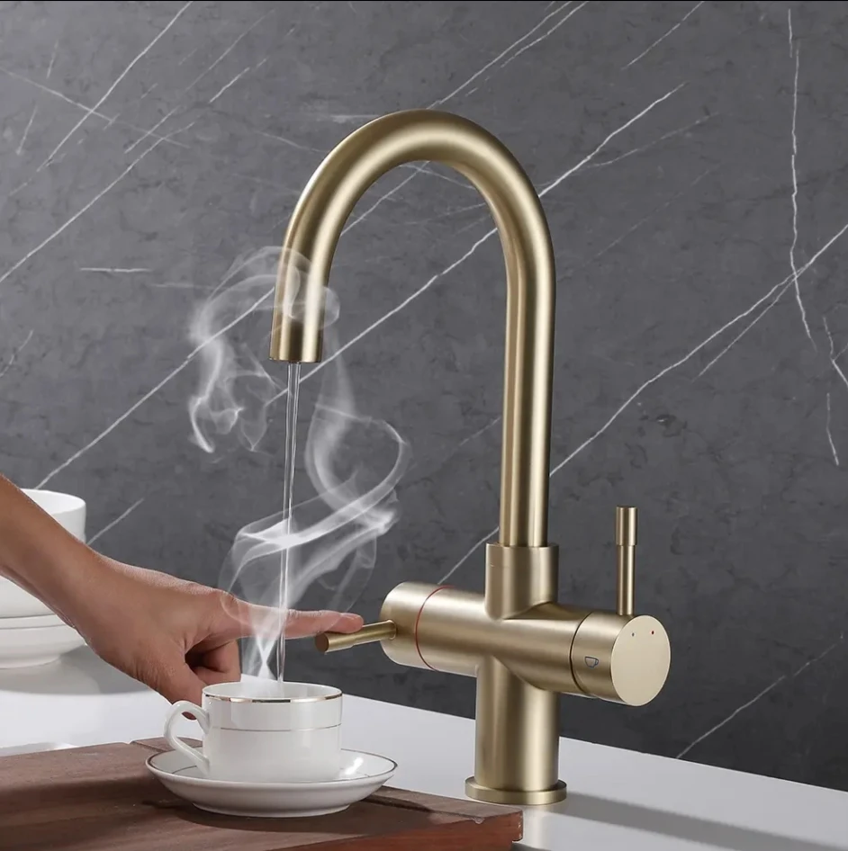 Brass Stainless Steel Kitchen Sink Mixer Tap Instant Boiling Sparkling Water Faucet Boil  5 in 1 Tap Boiling Chilled Bubble
