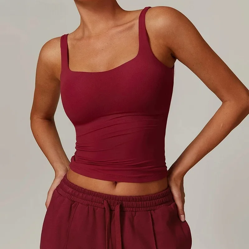 

Hearuisavy Women's Sports Bra Square Neck Tight Yoga Tank Top Gym Running Breathable Casual Vest Female Comfort Fit Workout Top
