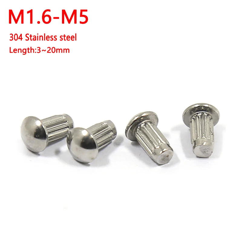 GB827 Button Round Head Knurled Shank Solid Rivet 304 Stainless Steel for Label Name Plate Diameter 1.6-5mm length 3-20mm