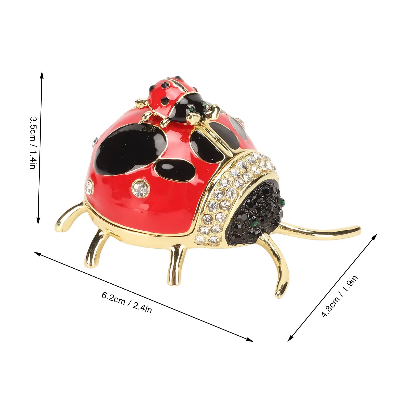 Ladybug Trinket Box Red Colored Enamel Crystal Hand Painted Rings Earrings Jewelry Storage Box Ornament